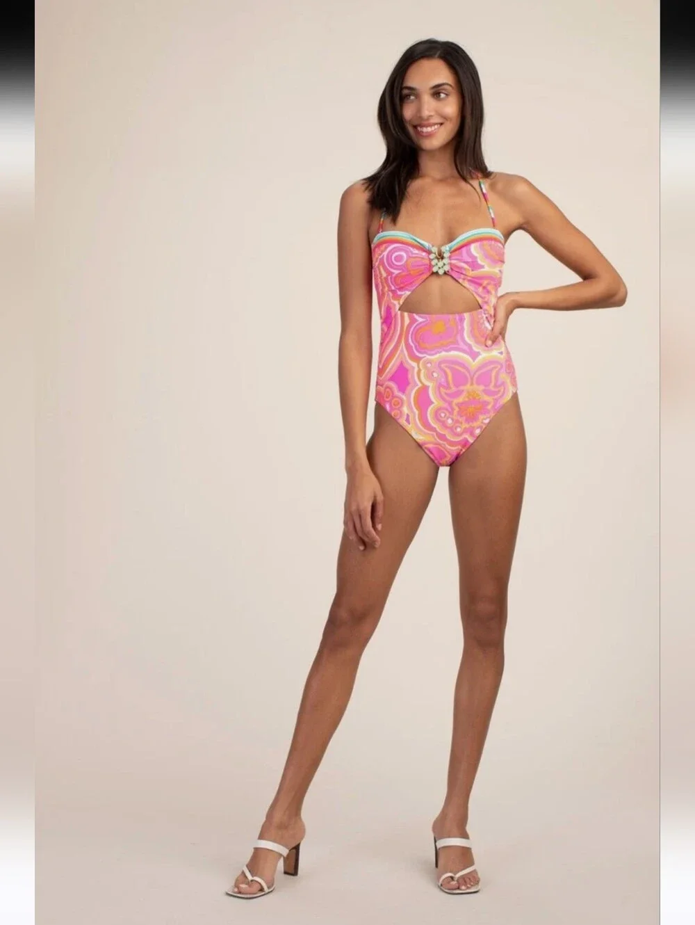 NWOT TRINA TURK CUTOUT MORNING SUNRISE SWIMSUIT SZ 14 - Picture 3 of 13